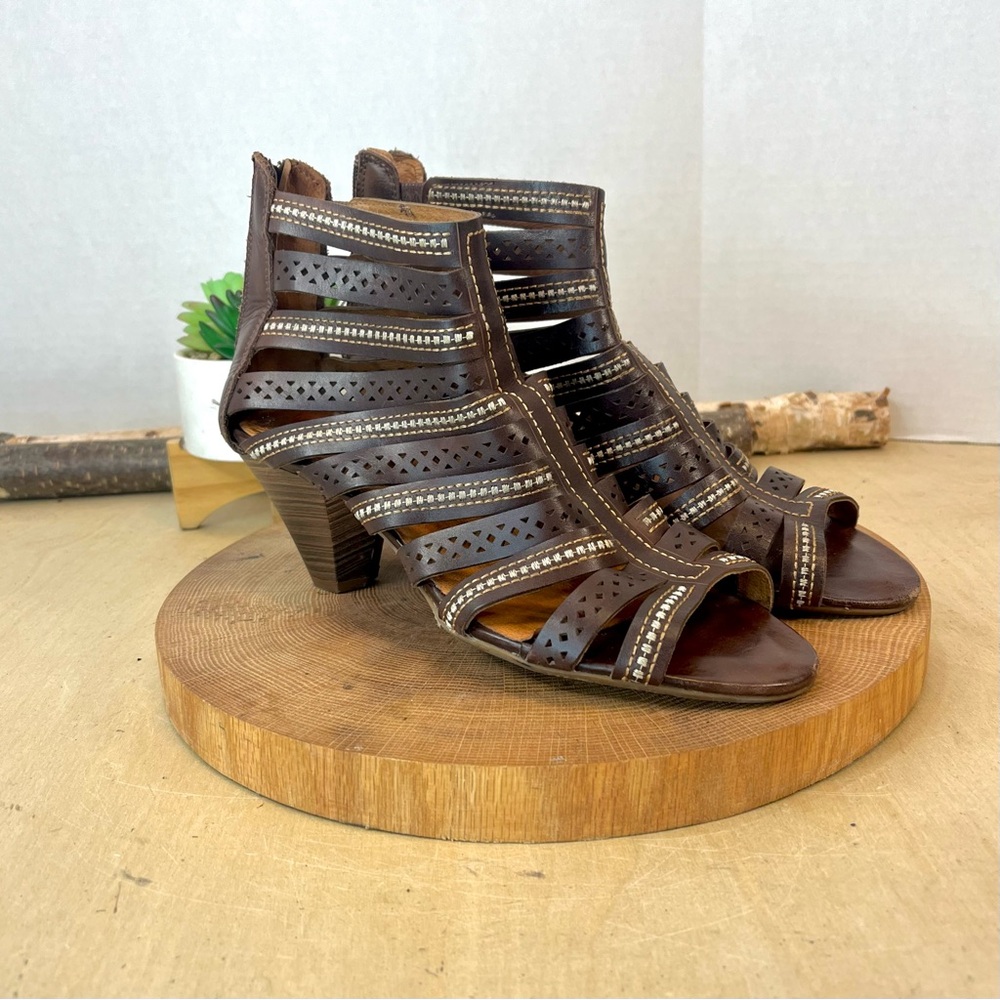 Pikolinos Java W5A-1701 Olmo Brown Leather Sandals Heels Size 40 (US 9.5)